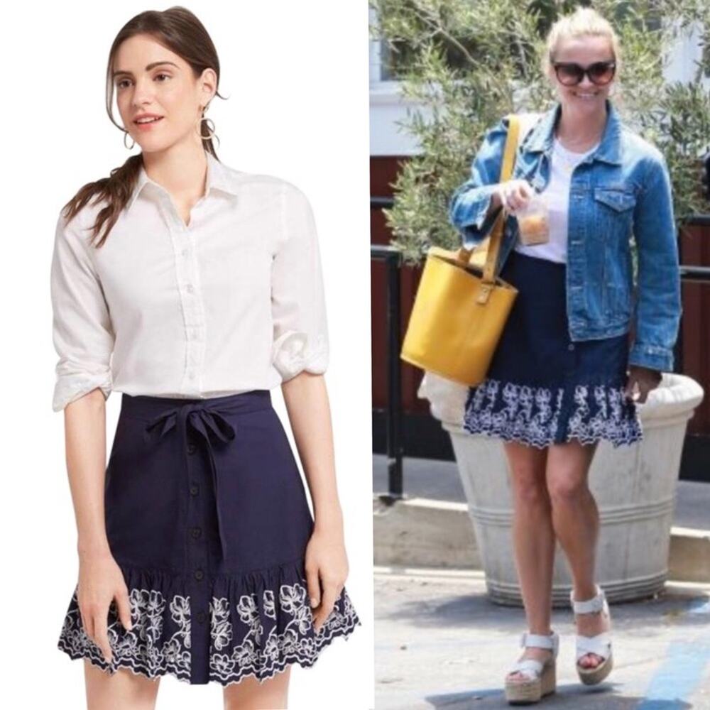 NWT Draper James Eyelet Tiered Navy Skirt Cotton sz 12